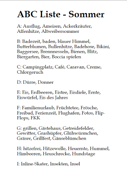 ABC Liste - Sommer