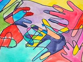 Kids Abstract Hand Print Watercolor Art Project that celebrates family