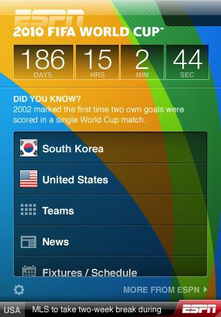 iPhone ESPN 2010 FIFA World Cup Screenshots