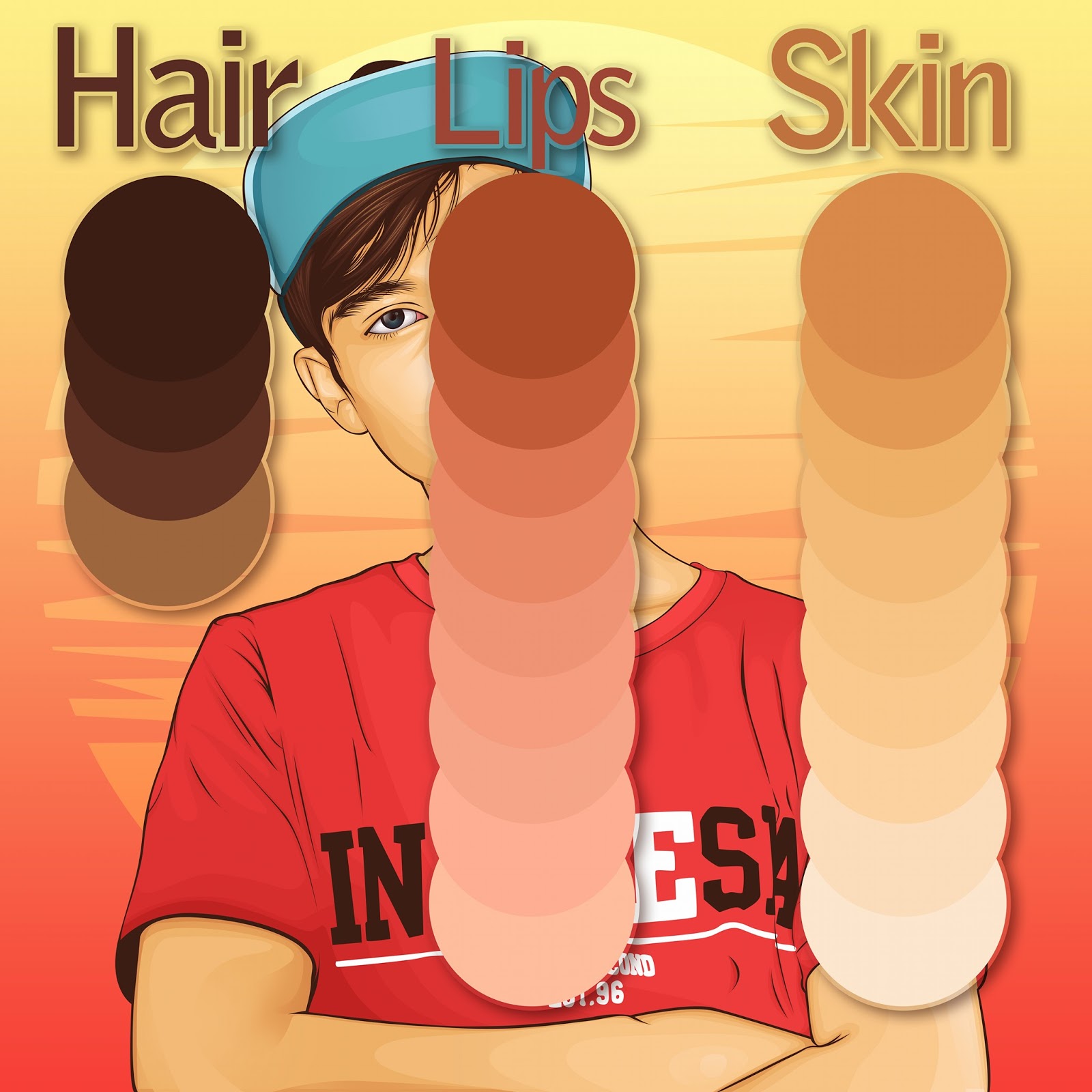 Palet Warna Kulit , Bibir dan Rambut dalam Gambar Vektor 