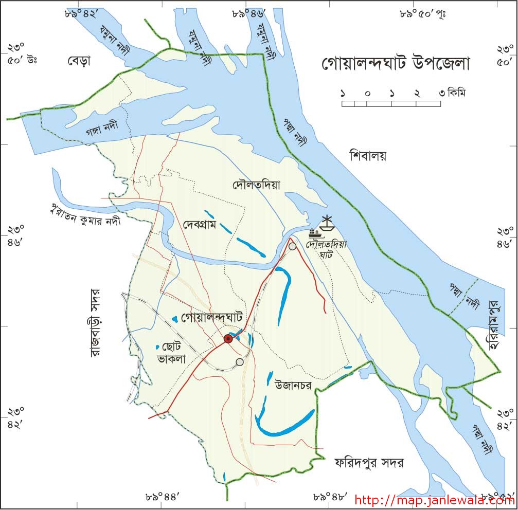 গোয়ালন্দঘাট উপজেলা মানচিত্র, রাজবাড়ী জেলা, বাংলাদেশ