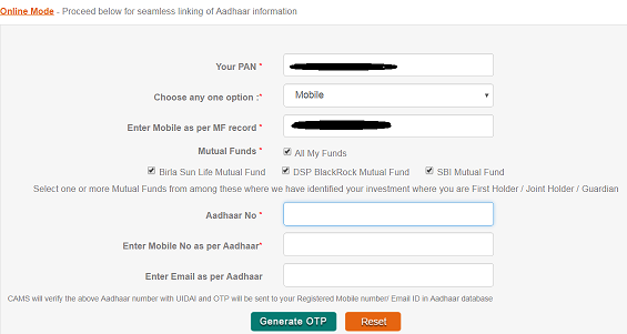 Link Aadhaar to Mutual Funds Folios