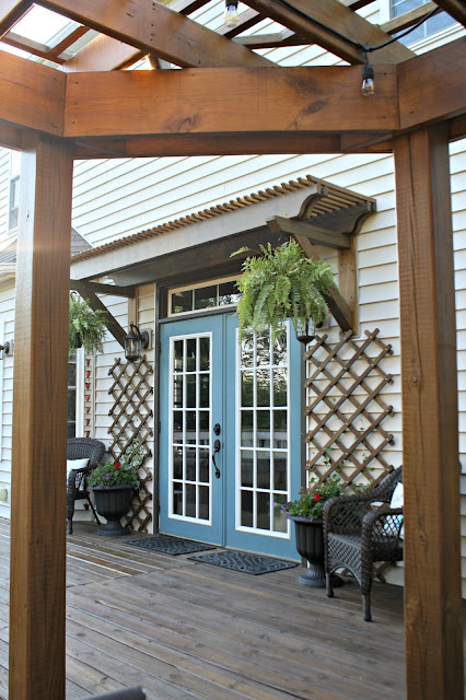 Wood trellis over door 