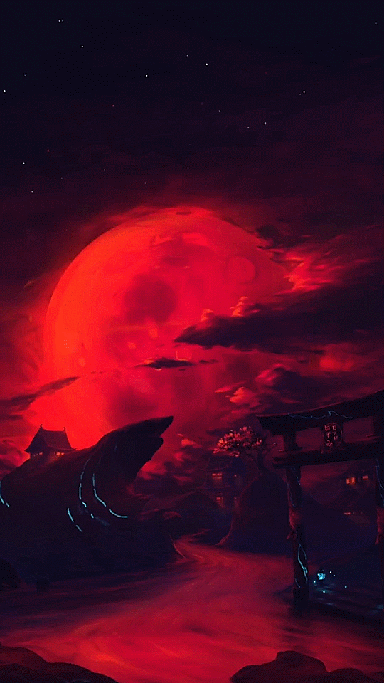 Hình nền động phong cảnh mặt trăng máu huyền ảo