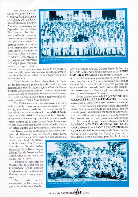 PROGRAMA DA FESTA DE NOSSA SENHORA DA CONCEIÇÃO – 2003 – Santarém – Pará - Brasil