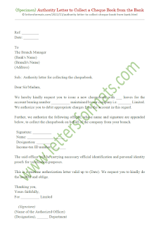 authorization letter to collect cheque on behalf of company sample