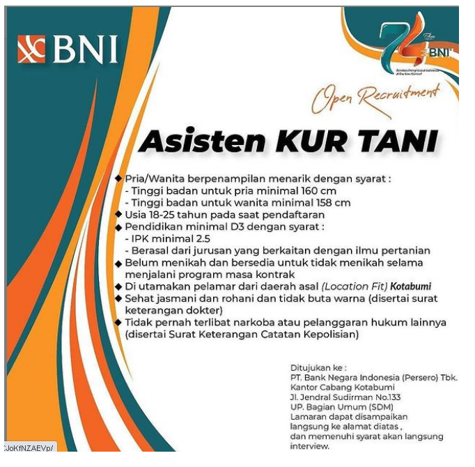 Lowongan Kerja BUMN Bank BNI Januari 2021