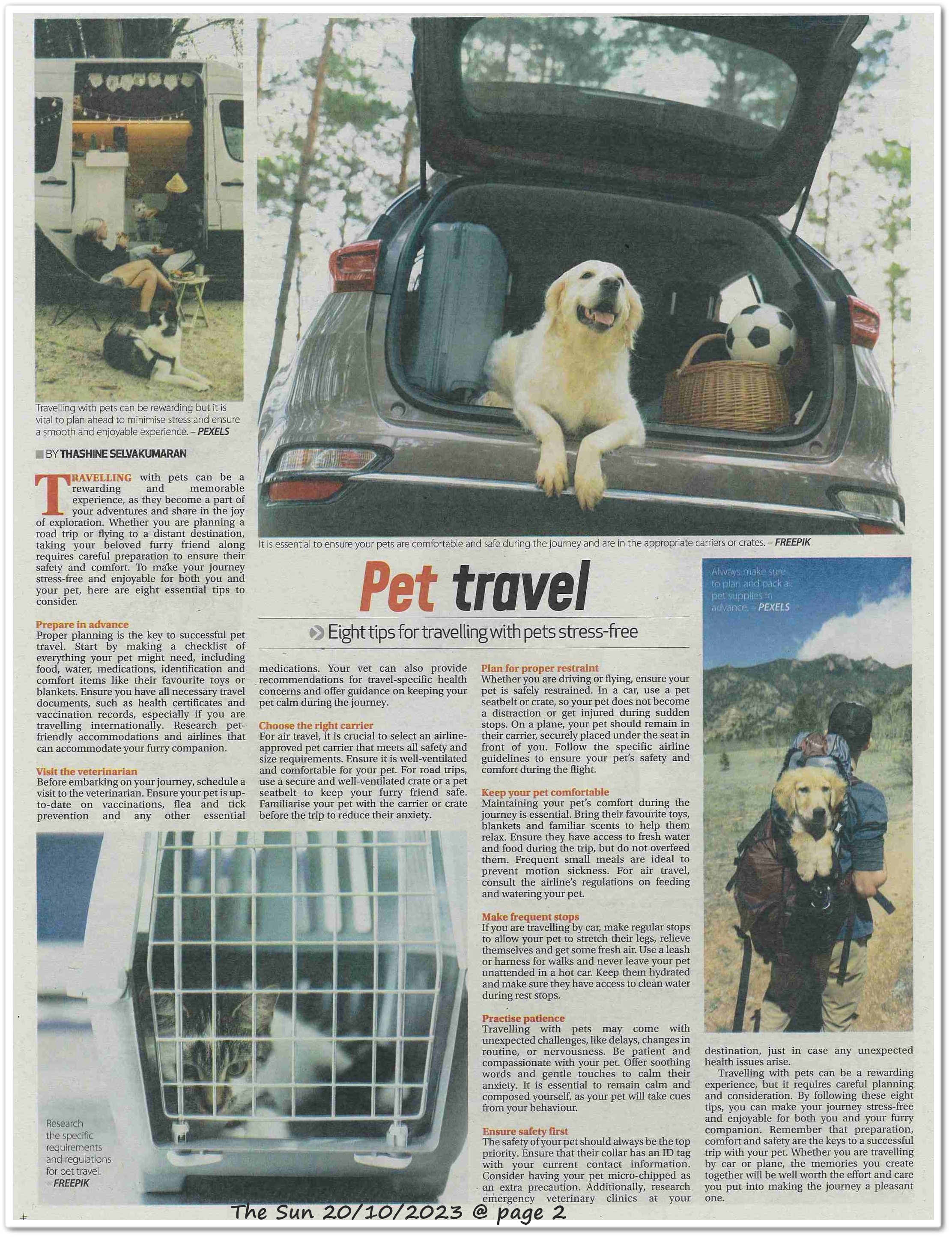 Pet travel ; Eight tips for travelling with pets stress-free