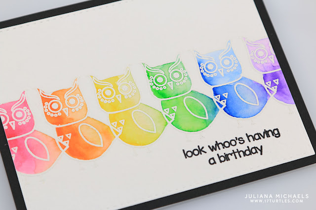 Happy Birthday Card by Juliana Michaels featuring Mint Owl Studio Outrageous Owls Stamps and Zig Clean Color Real Brush Markers