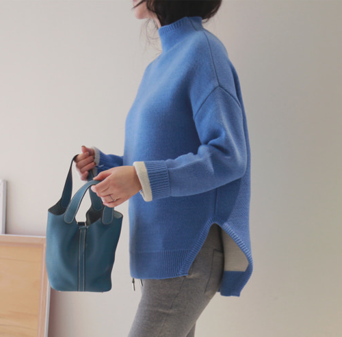  Mock Neck Side Slit Sweater