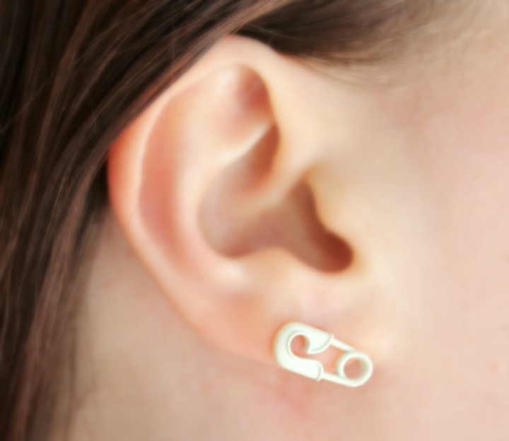 ShopLately Veritas Common Edge Safety Pin Earrings White