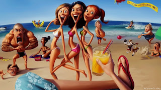 Funny Beach Cartoon Wallpaper