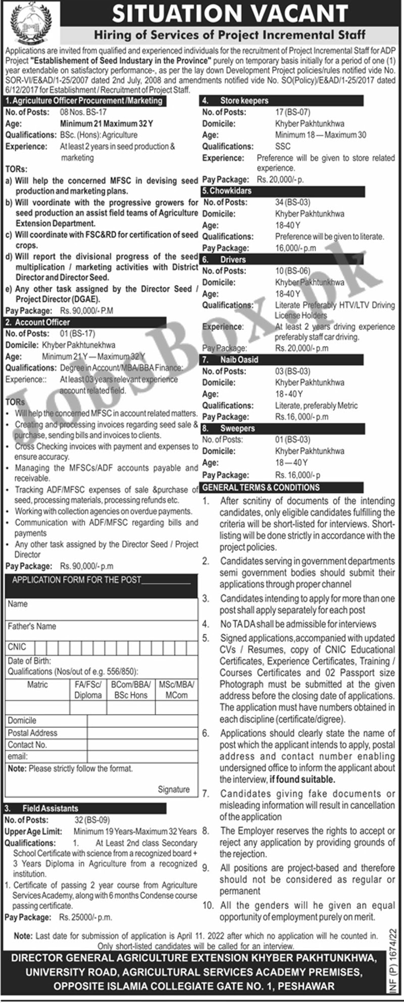 Agriculture Department KPK Jobs 2022 Directorate Agriculture Extension