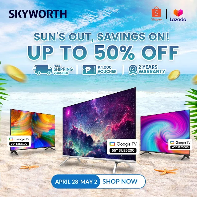 Level up your home entertainment this summer. With up to 1,000 Lazada voucher, Free shipping subsidy and many more, exclusively at the Skyworth Online Shop. Visit us now!  Up to 1,000 Lazada Voucher Lazcoins Free Shipping Subsidy Free Gifts