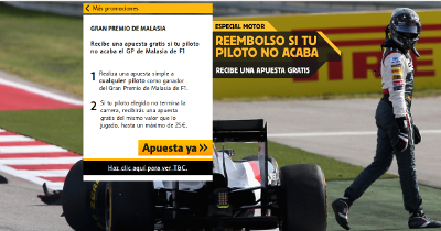 betfair bono 25 euros GP de Malasia de F1 29 marzo