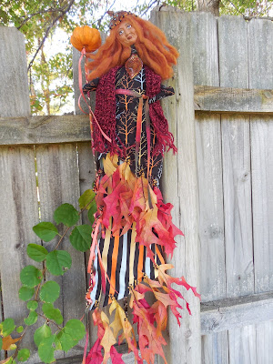 Pumpkin Queen Folk Art Doll Wall Hanger by Jeanne Fry