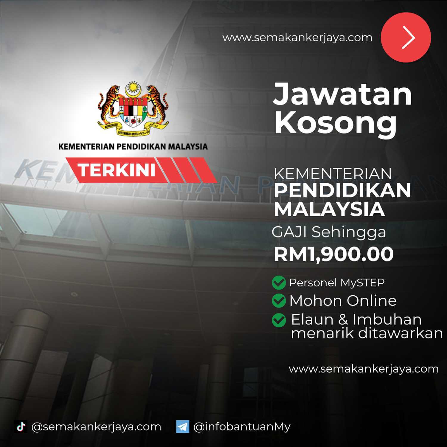 Jawatan Kosong Kementerian Pendidikan Malaysia Tahun 2023 ~ Kekosongan Personal MySTEP , Gaji Sehingga RM1,900 Mengikut Jawatan & Elaun Tambahan