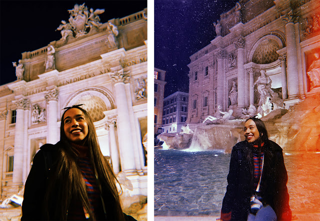 melissa sonriente posando en la fontana di trevi