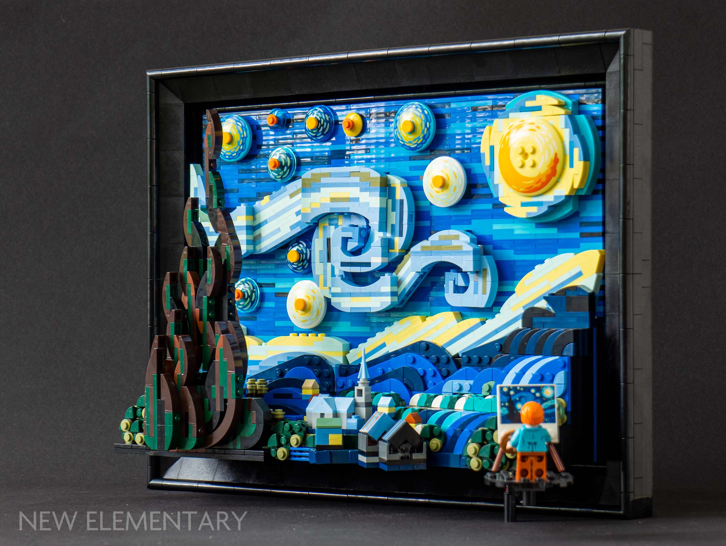 Starry Night inspired painting printed on Lego® Brick 2x3 - Medium Nougat