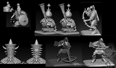 Pictures of early stretch goal work on poses and hats