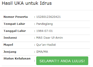 Hasil UKA sergur kemenag beberapa tempat sudah diumumkan di website masing Hasil UKA Kemenag Rayon 230 IAIN Banten