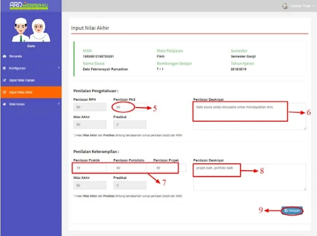 Tampilan Nilai Akhir Pada ARD Madrasah