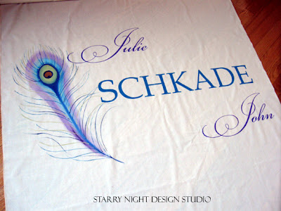 Julie had contacted me for a peacock feather design on an aisle runner that