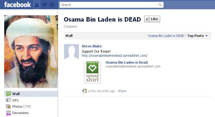 osama in laden facebook page. The page appears to be adding