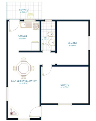 Projetos de casas simples 15 modelos Tudo Construção - plantas de casas 2 quartos 1 banheiro sala e cozinha