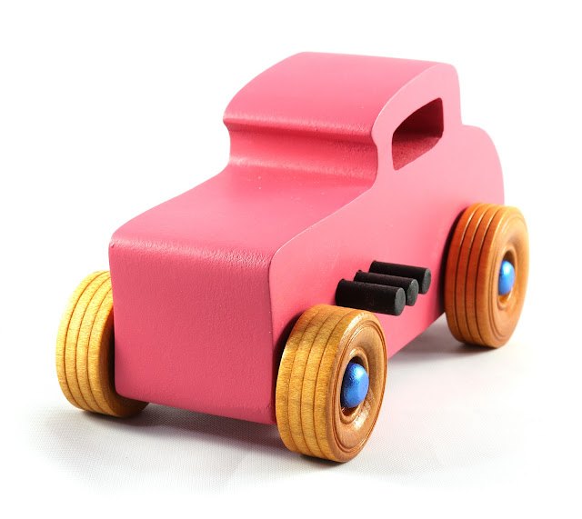 Handmade Wood Toy Car Deuce Coupe Hot Rod Freaky Ford Pink