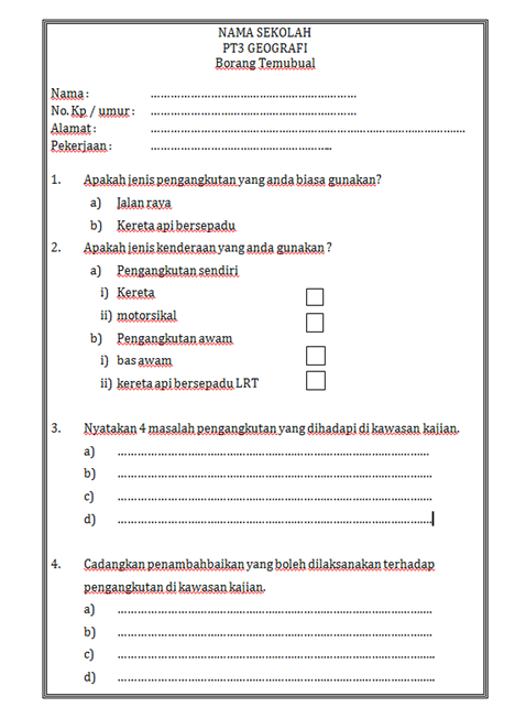 Contoh Borang Soal Selidik Masalah Pengangkutan - Contoh 193