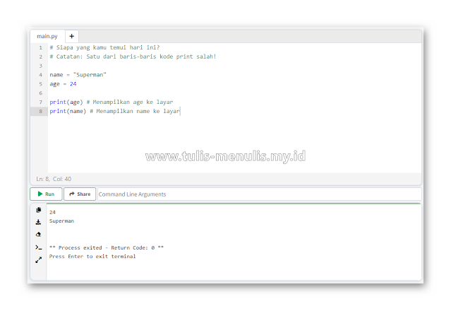 Contoh Output Perintah Print Kode Python