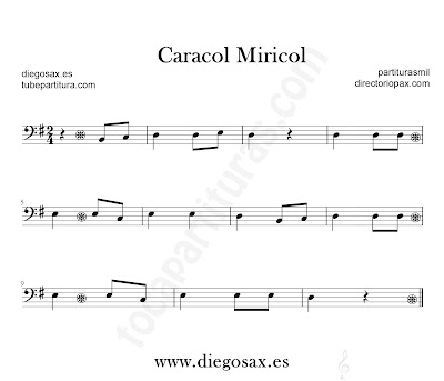 Caracol Miricol partitura para Trombón, Tuba, Violonchelo, Fagot, Bombardino... en Sol mayor en clave de Fa