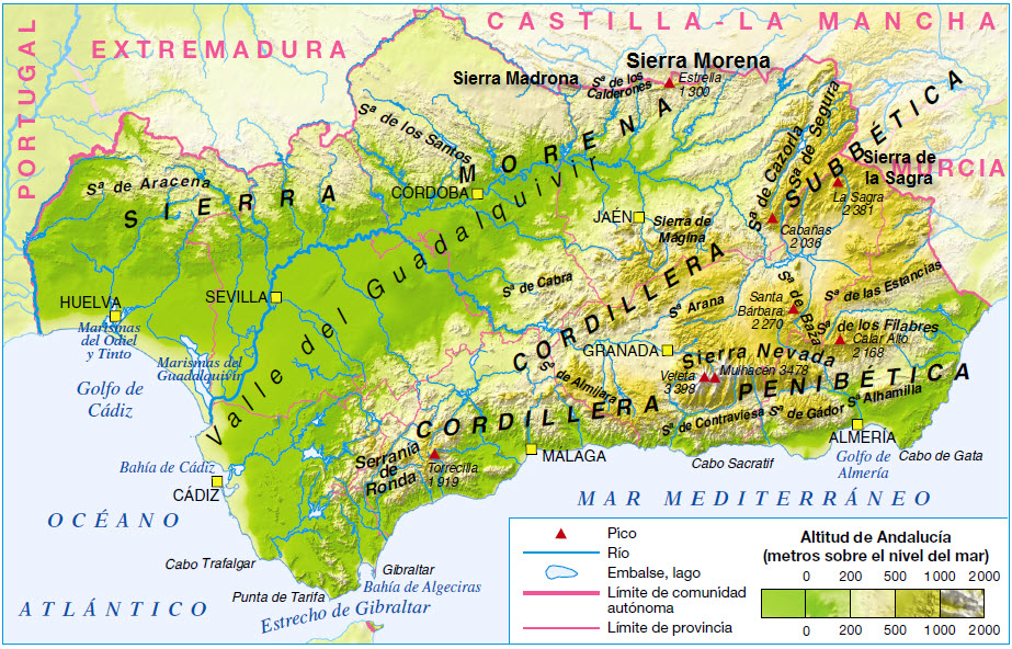 LA MINA . 3º de PRIMARIA: MAPA FÍSICO DE ANDALUCÍA