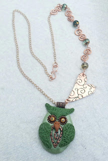 Polymer Clay Owl with Copper Bail and Chain