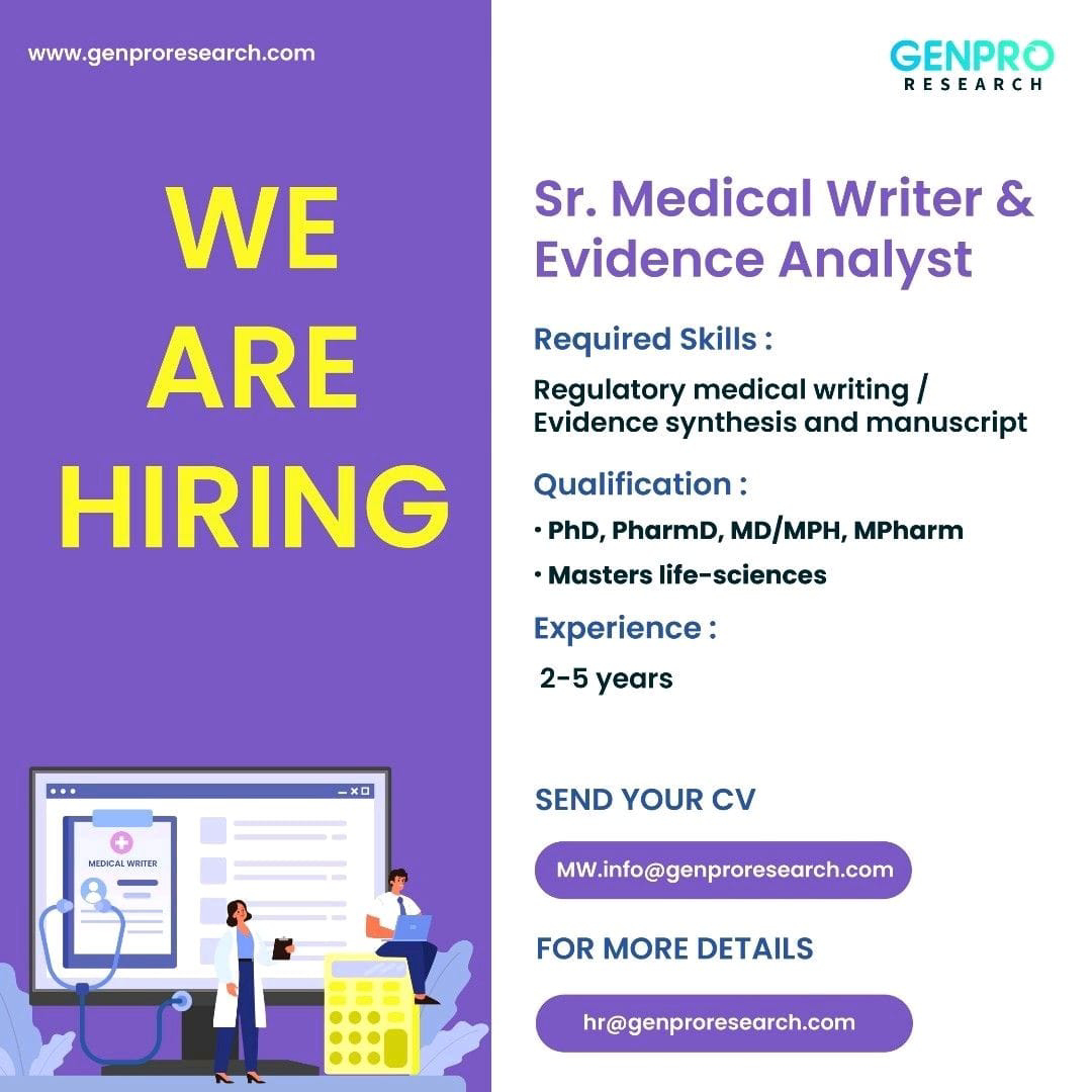 Job Available's for Genpro Research Job Vacancy for Sr Medical Writer & Evidence Analyst