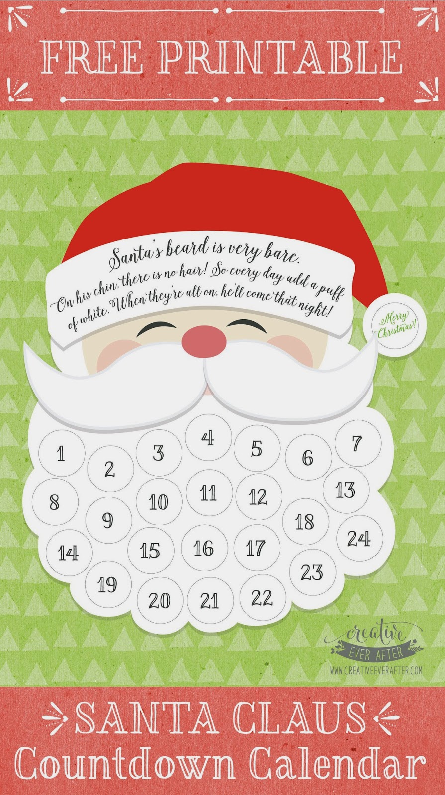 Download {Free Printable} Santa Claus Beard Countdown Calendar | Creative Ever After