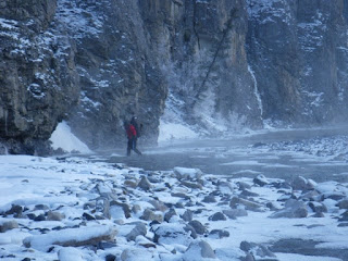 Steaming water on river crossing