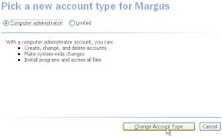 Windows XP, Comptes d'utilisateurs, Choisissez un nouveau type de compte. Sélectionnez le type de compte que vous souhaitez et cliquez sur le bouton «Modifier le type de compte».