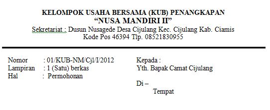 Permohonan Surat Rekomendasi Dari Bapak Camat Untuk Kelompok Usaha