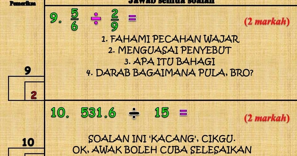 AZIMAT MATEMATIK: OPERASI BAHAGI PECAHAN DAN PERPULUHAN