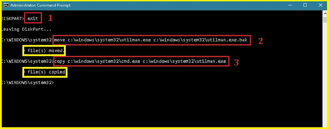 Copy dan move utilman.exe