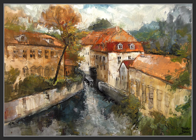 PRAGA-ARTE-PINTURA-ANTIGUO-MOLINO-ISLA KAMPA-MALÀ STRANA-PAISAJES-ARTISTA-PINTOR-ERNEST DESCALS