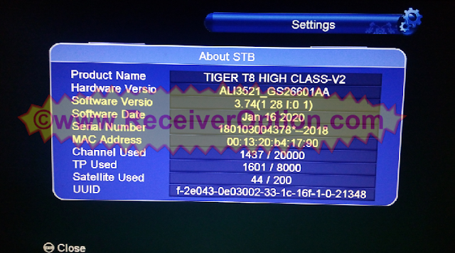 TIGER T8 HIGH CLASS V2 HD RECEIVER SOFTWARE NEW UPDATE V3.74