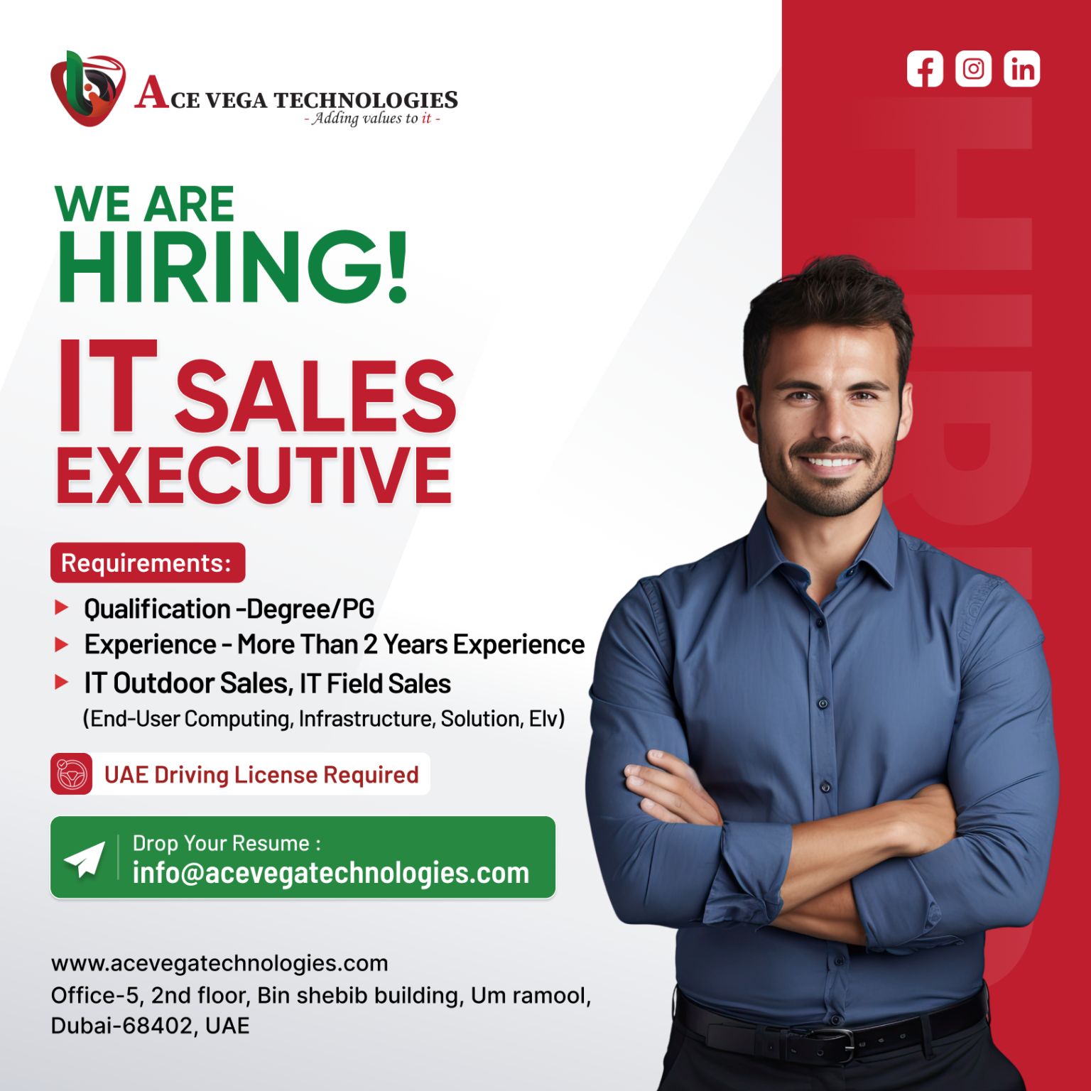 Hiring: IT Sales Executive | Ace Vega Technologies | Dubai