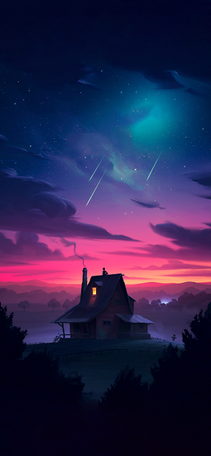 BEAUTIFUL ILLUSTRATION CONTEMPLATING THE STARS TO USE AS BACKGROUND WALLPAPER ON IPHONE AND ANDROID.
