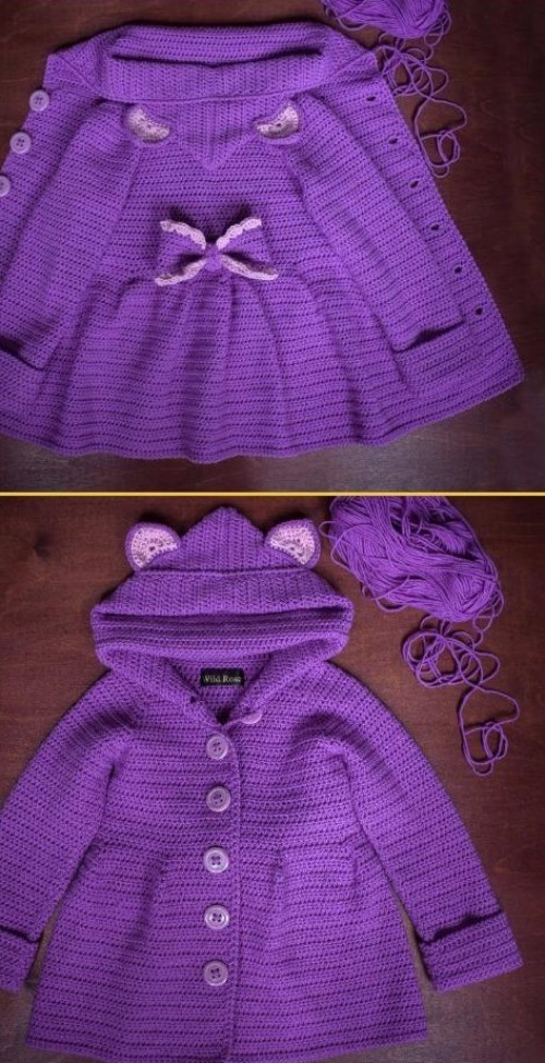  Crochet Baby Ruffled Cardigan Coat - Free Pattern 