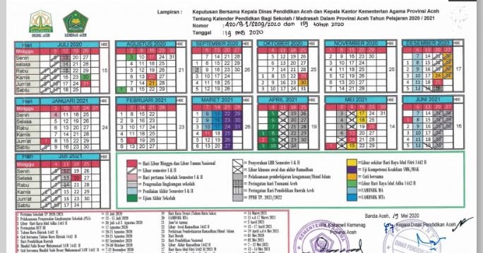 Kalender Pendidikan Tahun Pelajaran 2020/2021 Provinsi Aceh