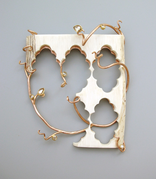 Jennifer Trask Olana Brooch Found ivory rose yellow gold