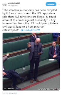 The Venezuelan economy has been cripped by US sanctions, and the UN rapporteur said that UN sanctions are illegal and could amount to a war crime any intervention from the US could precipitate a civil war & lead to a humanitarian catastrophe @DerbyChrisW